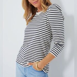 Tuckernuck Pomander Place Navy Striped Vesty Long Sleeve Crewneck Shirt Small